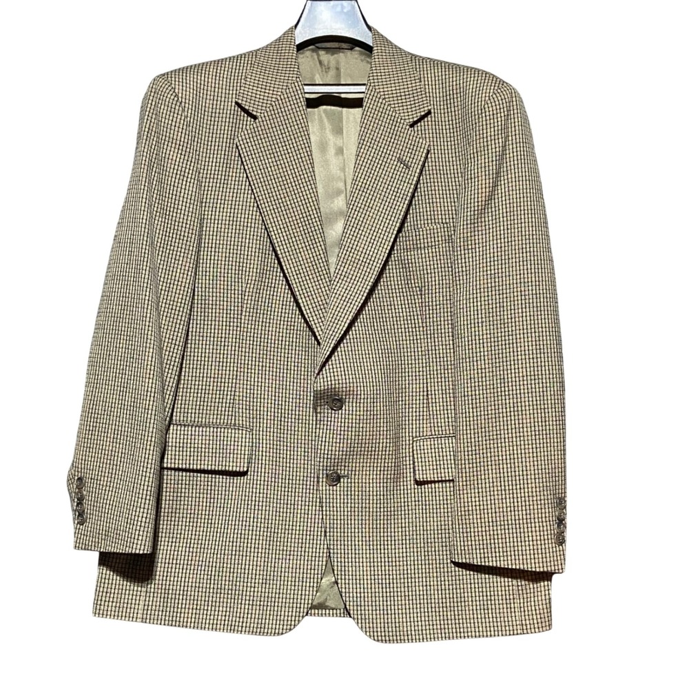Talbot Jaimes Vintage Mens 42R Sport Coat Blazer Brown Tan Micro Check USA Made